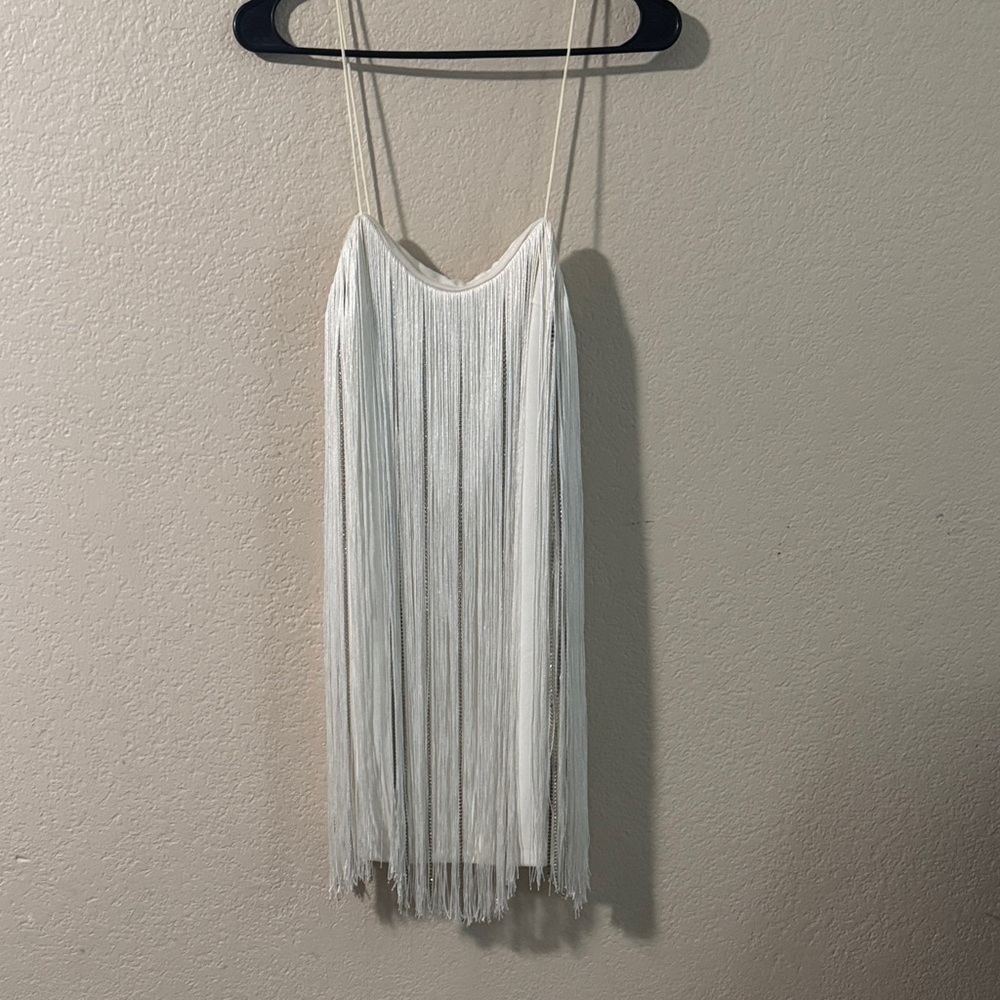 new years white fringe mini dress